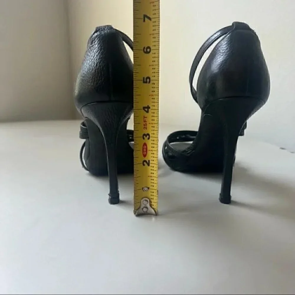 Tory Burch Elizabella, Black Leather Heels Sandals Size 9